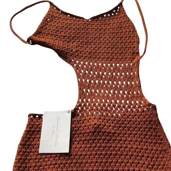 Savannah Morrow Anthropologie Tiva Dress Crochet Knit Maxi Terra Cotta Brown - Picture 8 of 14
